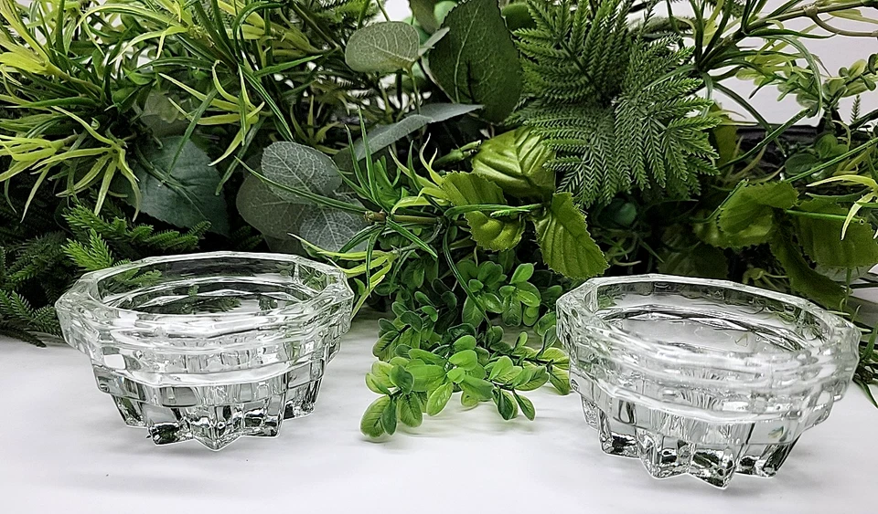 Juego de 2 candelabros de vidrio vintage Lancaster Colony redondos de 3,5" lisos transparentes Foto 2 de 4