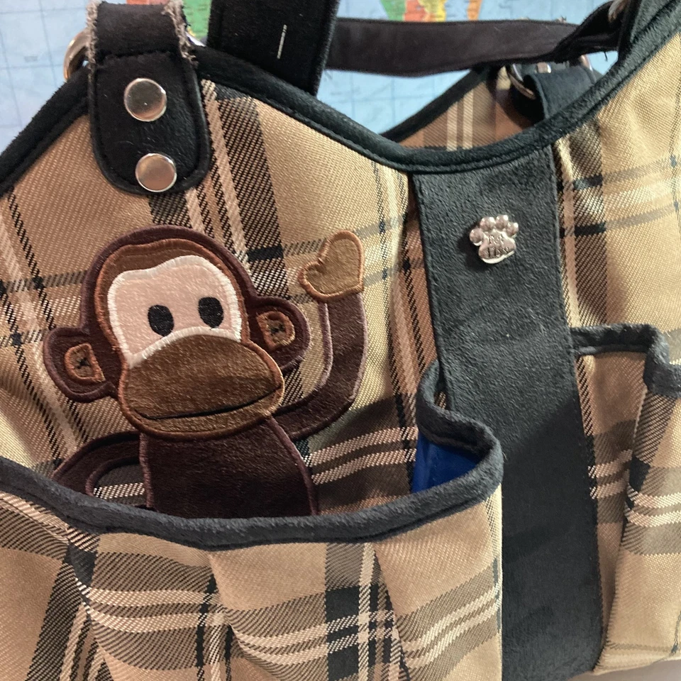 PET FLYS TOTE CARRIERBrown Tan Plaid 17"x 8"x7" Foto 3 de 4