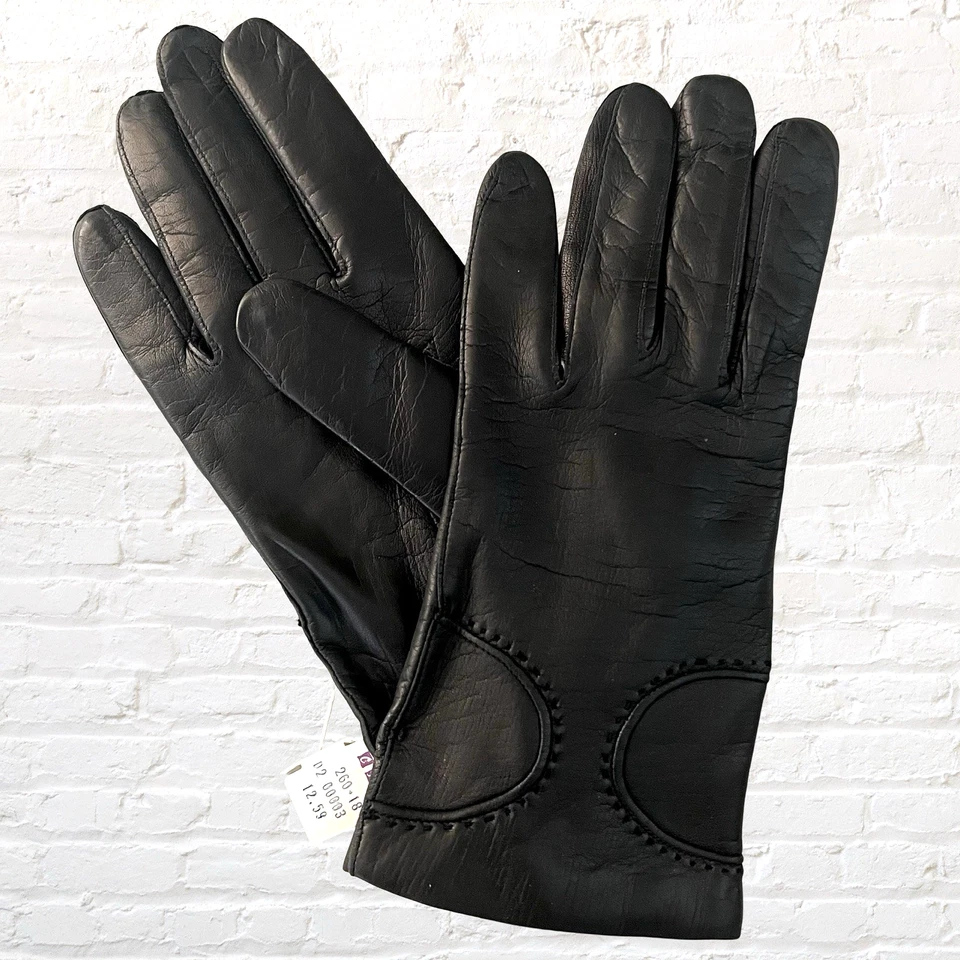 Guantes de conducción vintage de cuero negros forrados en acrílico talla 8 hechos en Italia nuevos con etiquetas Foto 2 de 4