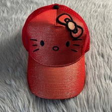 Hello Kitty Baseball Cap Girls Red Sparkly Cat Hat Adjustable Back