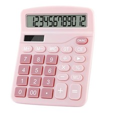 Office Calculators Desktop 12 Digit Dual Power Large LCD Big Button Pink