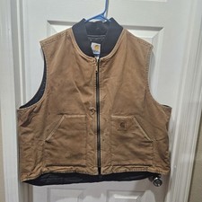 Carhartt Brown Full Zip Quilted Canvas Vest V52-BRN Mens Size 2XL Distressed