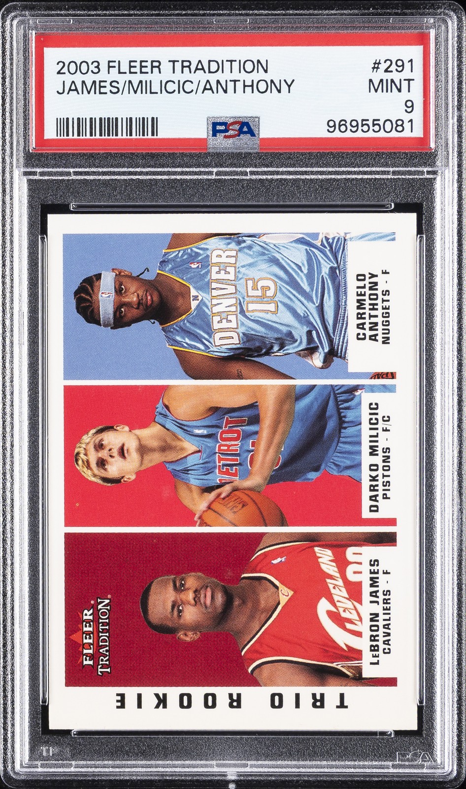 2003 FLEER TRADITION #291 CARMELO ANTHONY/DARKO MILICIC/LEBRON JAMES PSA 9