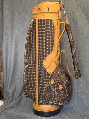 Vtg Burton Golf Bag Made In The USA Geometric Print Leather Trim - Picture 8 of 19