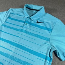 Nike Golf Polo Mens Small Blue Striped Dri-FIT Short Sleeve Standard Fit Shirt