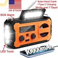 100000mAh Emergency Solar Hand Crank Weather Radio Power Bank AMFM Charger Light