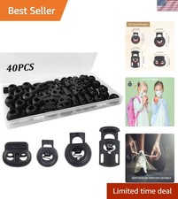 Versatile 40Pcs Black Cord Locks with 4 Sizes for Secure Drawstring Adjustments
