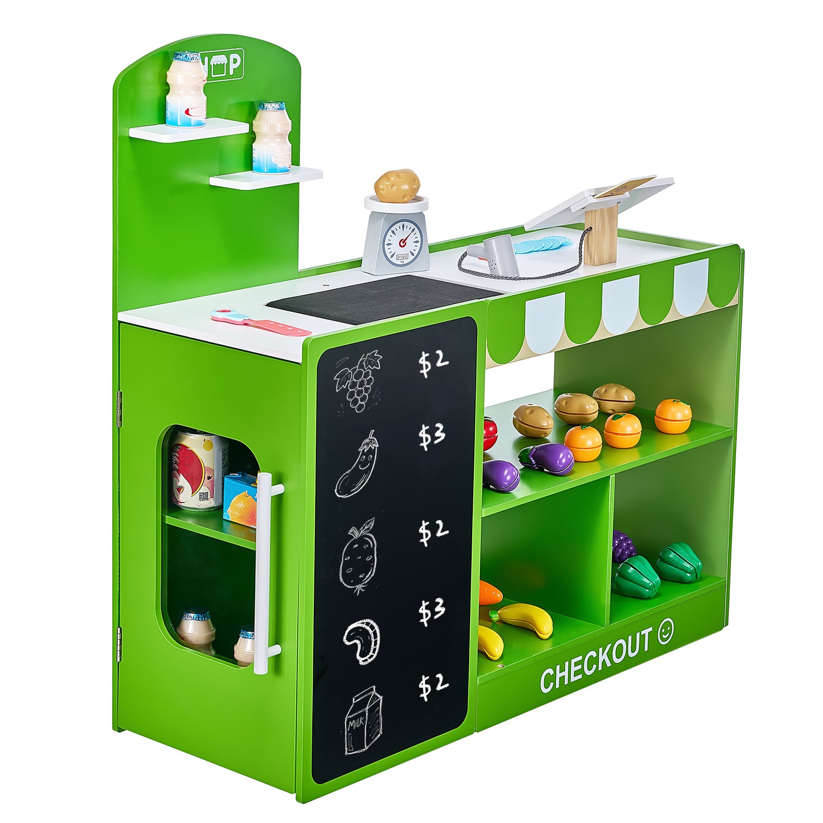как выглядит VEVOR Kids Grocery Store Playset Wooden Play Market Stand with Cash Register фото