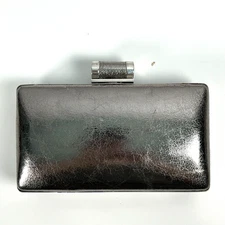 Vintage Magid Metallic Silver Faux Leather Metal Box Clutch Evening Bag Purse