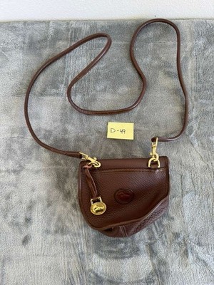 Vintage Dooney & Bourke All Whether Brown Leather Mini Belt Crossbody Bag +Charm