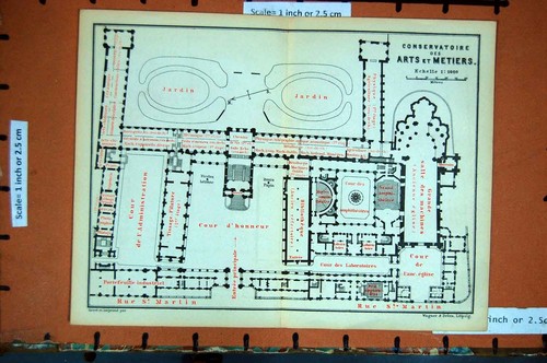 Original Old Antique Print Map 1888 France Plan Conservatoire Des Arts Metiers