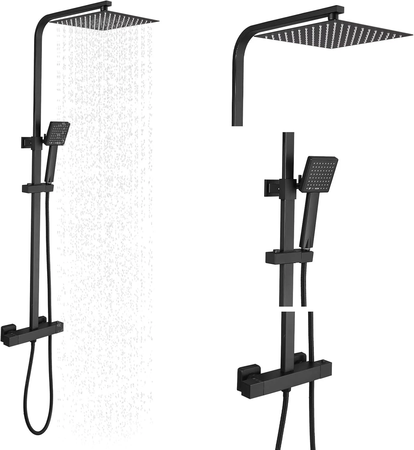 Black Outdoor Shower Kit with 10" Rain Shower Head & Handheld Spray