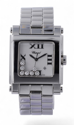 Damen Chopard Happy Sport Square XL Datum - 7 schwebende Diamanten - 8495 - 30 mm