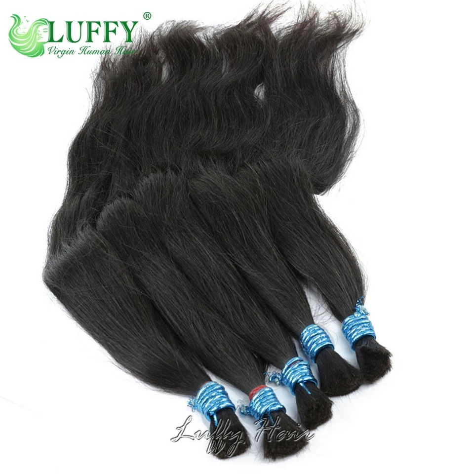 Cabello humano indio liso natural 100 % sin procesar a granel para trenzar sin trama Foto 3 de 4