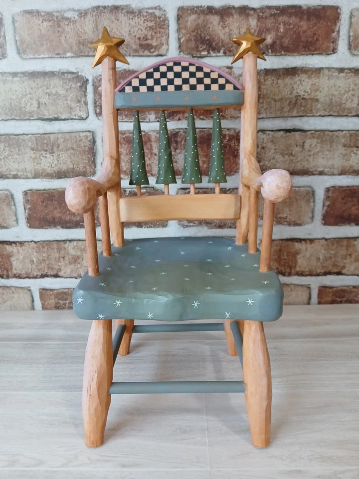 Silla de muñeca Williraye Studio 1999 vintage pintada a mano árboles de Navidad y estrellas Foto 2 de 4
