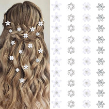 40 Pcs Mini White Flower Hair Clips Cute Rhinestone Hair Pins Small Decorative H