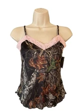 Wilderness Dreams Mossy Oak Pink Lace Camo Camisole Tank Top Size Small