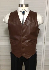 VTG Sears The Leather Shop Western Vest Men's 44 Tall Brown Ranch Cowboy 70s