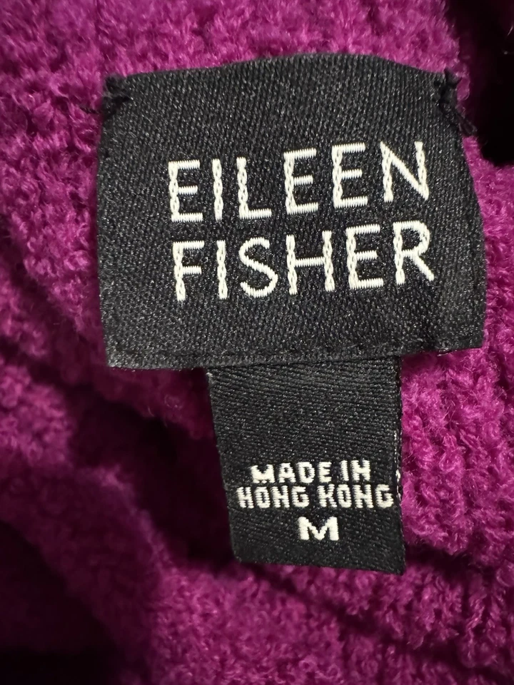 Eileen Fisher 毛圈毛衣女式中号紫红色羊毛针织宽松圆领 — 第 3/4 张图片