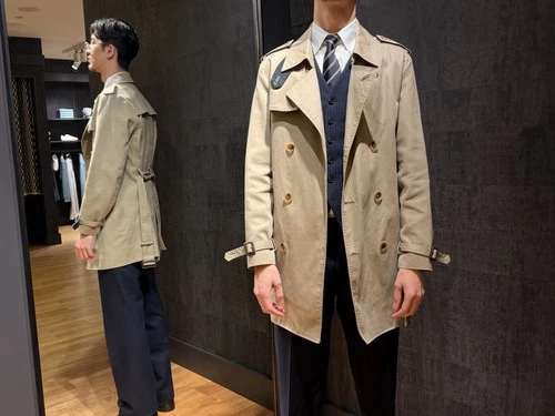 Men’s S Beige Cotton Twill Trench Coat Lined Belt Button Size 34 image 3