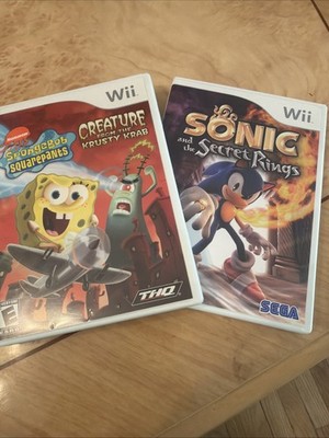 Wii Games Lot Sponge Bob Square: Creature & Sonic Secret Rings w/manuals -Clean
