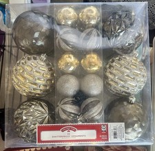 Holiday Time 30-Piece Silver  Gold Shatterproof Christmas Ornament Decor Set
