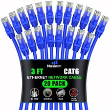 20 Pack Cat 6 Ethernet Cable 3 ft High-Speed UTP LAN Internet Cord Blue