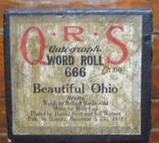 1918 O.R.S.  666 "BEAUTIFUL OHIO" PIANO ROLL GOOD CONDITION