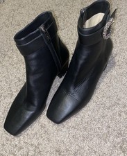 Jimmy Choo Black Leather Ankle Boots with Embellished Buckle and Zipper, EU 37