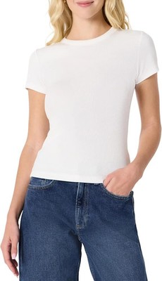 Women's Slim Fit Stretch Ribbed Cap Sleeve Crew Neck T-Shirt