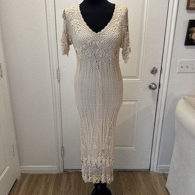 Vintage 20 s Style Flapper Fringe Sheath Dress Ivory Large Krochetta  Papillon