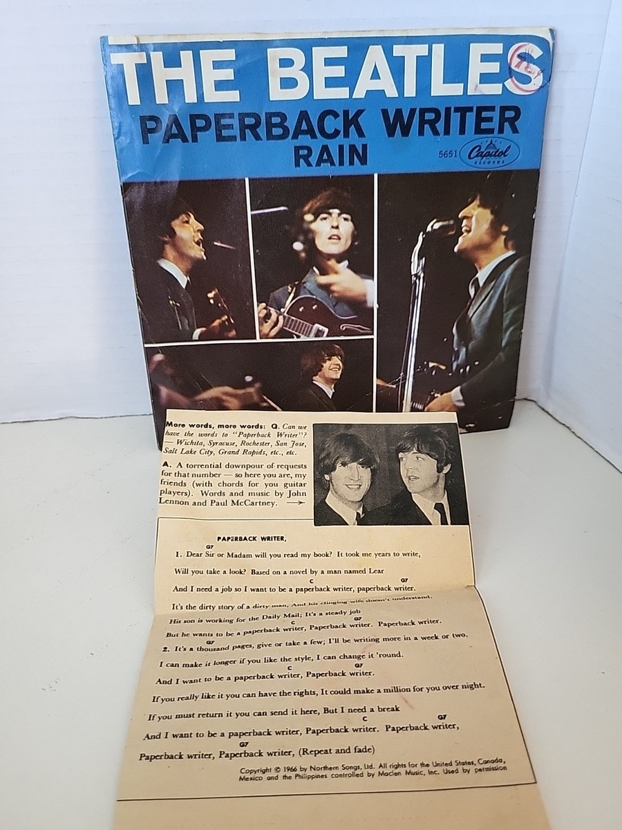 Vintage The BEATLES Paperback Writer Rain 45 Record With