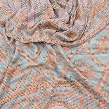 Indian Gray  Pink Vintage Dupatta Long Stole Hand Beaded Printed Pure Georgette