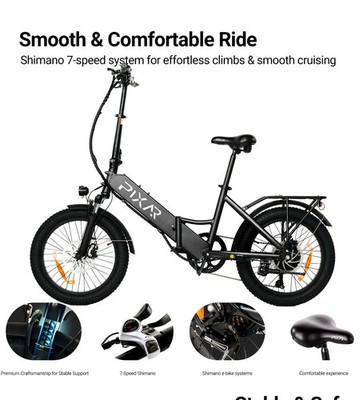 PIXAR WIND 1 Elektrofahrrad 500W 48V 10.4Ah 20'' E-bike Klappbar Shimano 7 Gange