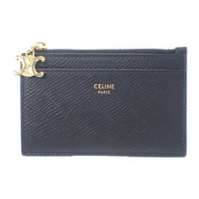 CELINE Triomphe Charm Card Holder Case Black Calfskin Gold HW Women ISY