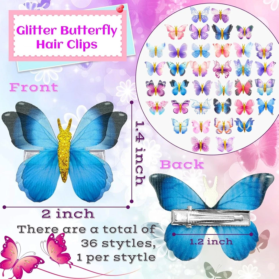 36 Piezas Pinzas para el Cabello Mariposa Coloridas Brillo Horquillas para Mujeres Niñas Estilo Foto 2 de 4