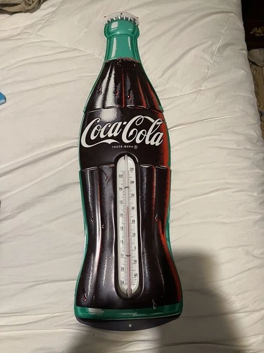 Vintage 1960's Coca Cola Bottle Tin advertising thermometer 29 Inch