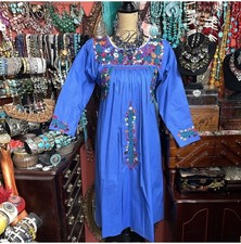 Gorgeous Blue  EL Gaucho  Oaxaca Multi Color Embroidery Long Sleeve Dress M