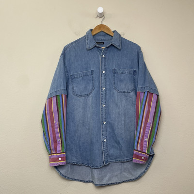 Balenciaga Oversized Panelled Denim Shirt Small Mens Striped Sleeves Button Down