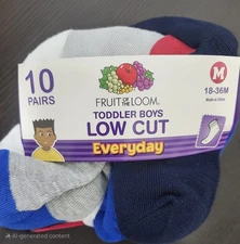Fruit Of The Loom Toddler Boys Low Cut Everyday Socks Sz. 18-36 Mos