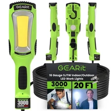 GEARit 3000LM LED Work Light Mechanic Flashlight Magnetic 20ft Cable, Green