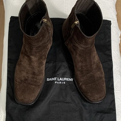 Saint Laurent Paris Men's Brown Suede Ankle Boots Side Zip Round Toe Sz 9. w/bag