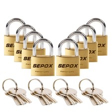 8-Pack Keyed-Alike Padlocks - Solid Brass, Anti-Cut Shackle, 12 Keys, 30mm