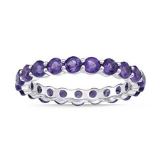 2 Round Amethyst 925 Sterling Silver Ring, Size - 5