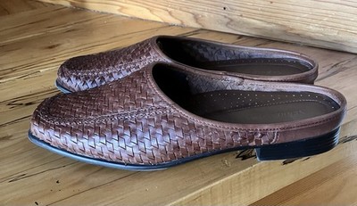 St John s Bay Woven Brown Leather Mules 9 Loafer Square Toe Flats Slip On