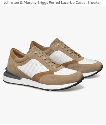 Johnston & Murphy Men s 8M Briggs Perfed Lace-Up Sneaker Taupe/Brown/White $295