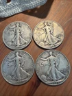 Lot of 4--Walking Liberty Half Dollars 1936, 1941, 1942, 1943 Circulated