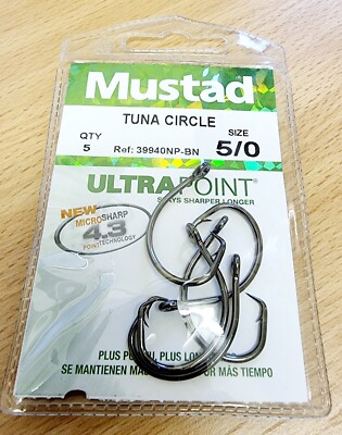 Mustad Thunfisch Kreis Angelhaken Offset - 39940NP-BN - verschiedene Größen verfügbar 