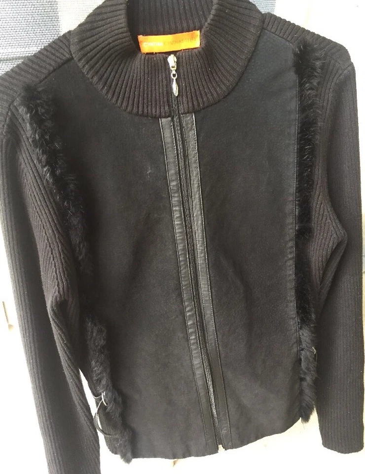 Suéter de cuero Cynthia Steffe piel algodón acanalado gamuza negra Foto 3 de 4