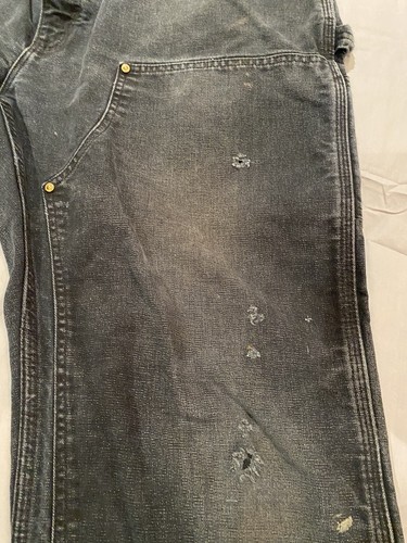 Carhartt Double Front Knee Black B01 - BLK Pants Distressed Vintage Paint 42x30 - Picture 9 of 23